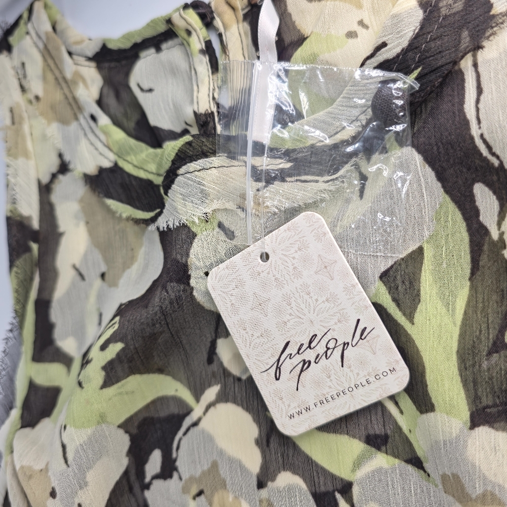 Free People Raven Printed Mini Dress Black Coffee Combo Green Floral S NWT $128 - Picture 7 of 15